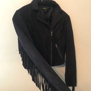 Fringe Black Suede Biker Jacket
